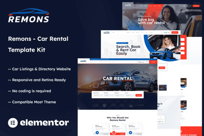 Remons - Car Rental Elementor Template Kit