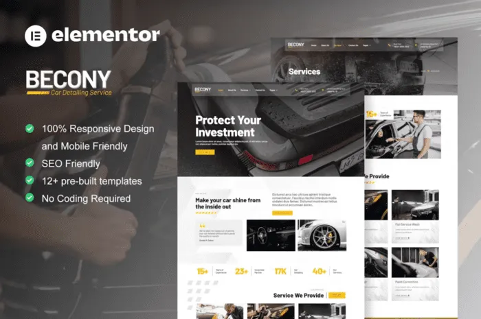 Becony - Car Detailing Services & Car Repair Elementor Template Kit