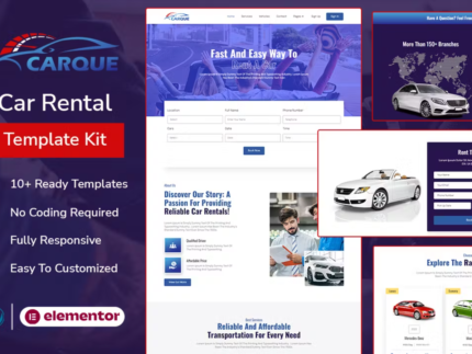 CarQue - Car Rental & Auto Services Elementor Template Kit