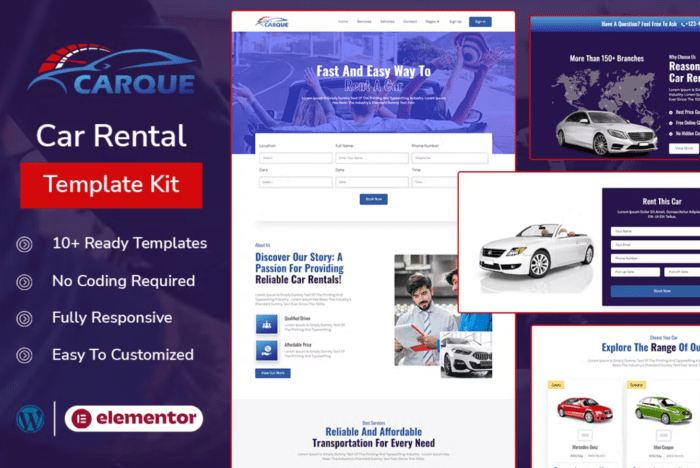 CarQue - Car Rental & Auto Services Elementor Template Kit