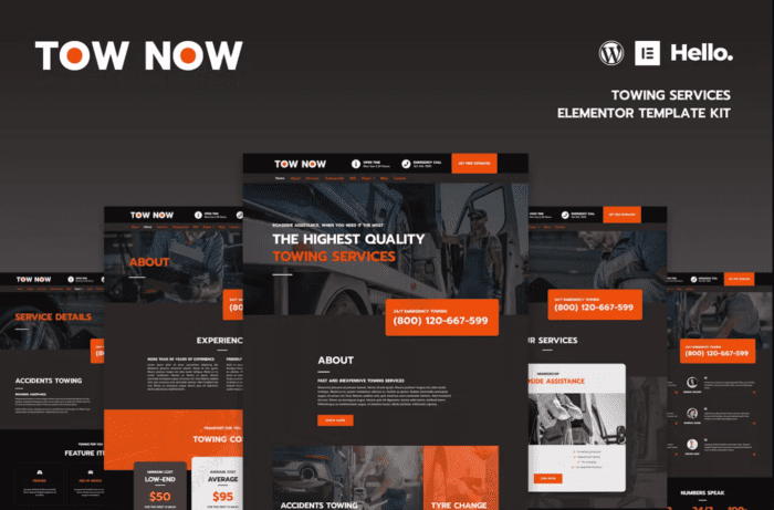 Tow Now - Towing Services Elementor Template Kit