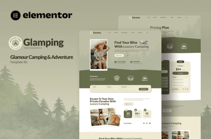 Glamping - Glamour Camping & Adventure Elementor Template Kit