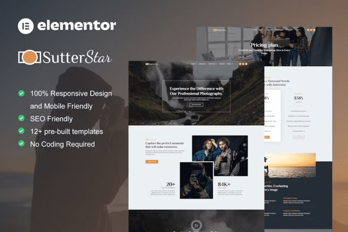 Jual SutterStar - Photography Services & Portfolio Elementor Template Kit